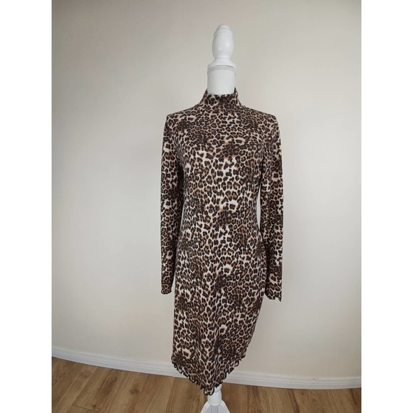Turtleneck Leopard Print Dress - Picture 1 of 7